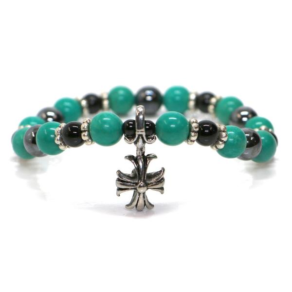 パワーストーン ブレスレット クロスチャーム ハウライトターコイズ＆オニキスのコンビブレスレット 人...