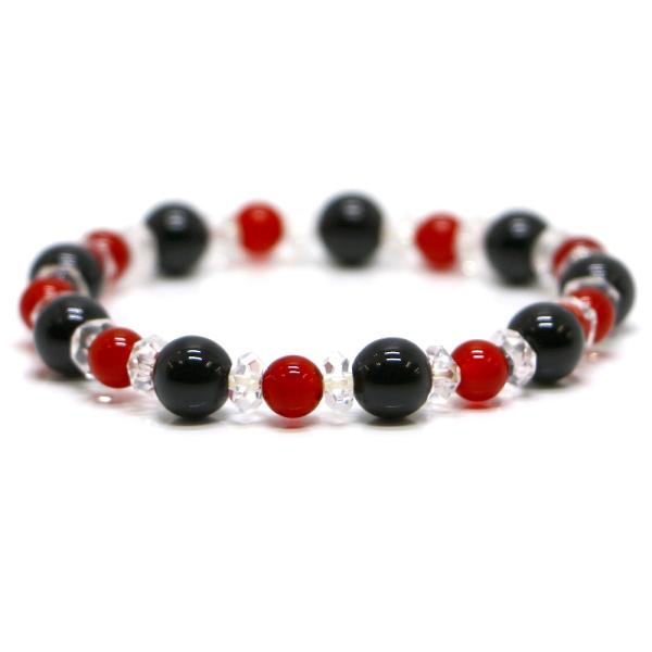 パワーストーン ブレスレット オニキス＆レッドアゲートのコンビブレスレット 金運