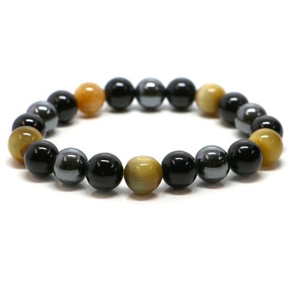 パワーストーン ブレスレット ホワイトタイガーアイ＆オニキスのコンビブレスレット 金運