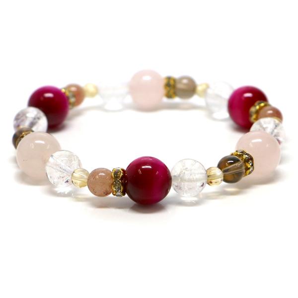 パワーストーン ブレスレット ローズクォーツ＆ローズタイガーアイのコンビブレスレット 金運