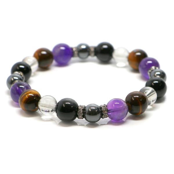 パワーストーン ブレスレット タイガーアイ＆アメジストのコンビブレスレット 金運