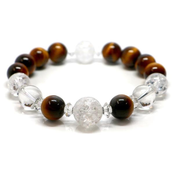 パワーストーン ブレスレット タイガーアイ＆クラッシュクリスタルのコンビブレスレット 金運