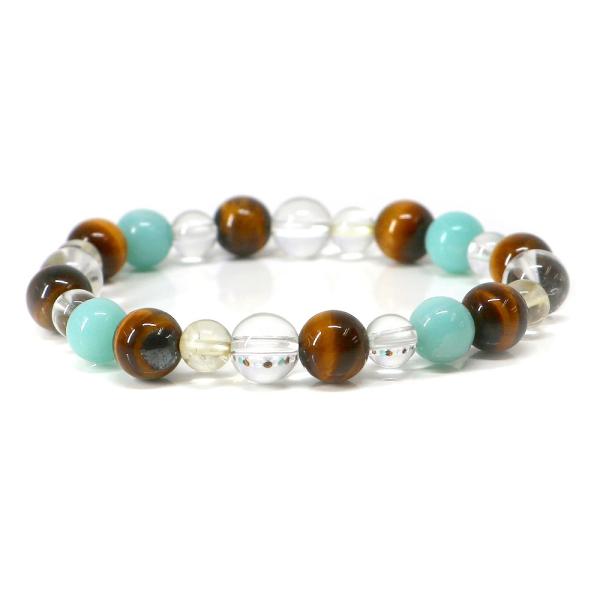 パワーストーン ブレスレット タイガーアイ＆アマゾナイトのコンビブレスレット 金運