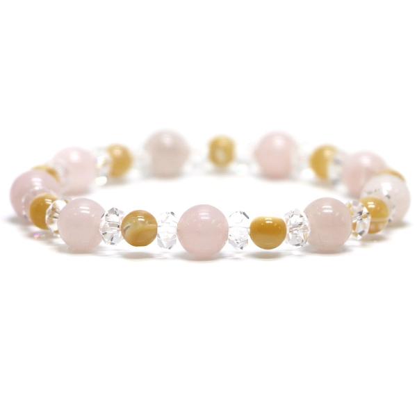 パワーストーン ブレスレット ローズクォーツ＆マザーオブパールのコンビブレスレット お守り