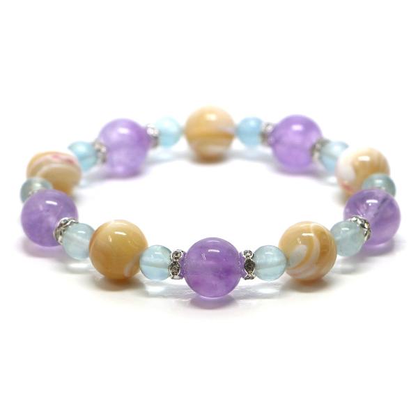 パワーストーン ブレスレット マザーオブパール＆ラベンダーアメジストのコンビブレスレット 恋愛運