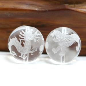 龍＆虎の彫刻入り水晶 14ｍｍ 天然石・パワーストーン｜gembazaar