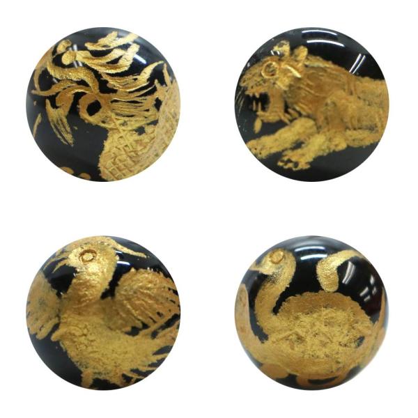 手彫り 金塗り 四神オニキス 12ｍｍ 風水・青龍・白虎・朱雀・玄武 天然石 パワーストーン