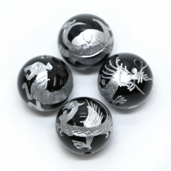 パワーストーン 天然石 ビーズ 天然石ビーズ 銀塗り四神オニキス16ｍｍ 風水 青龍 白虎 朱雀 玄...