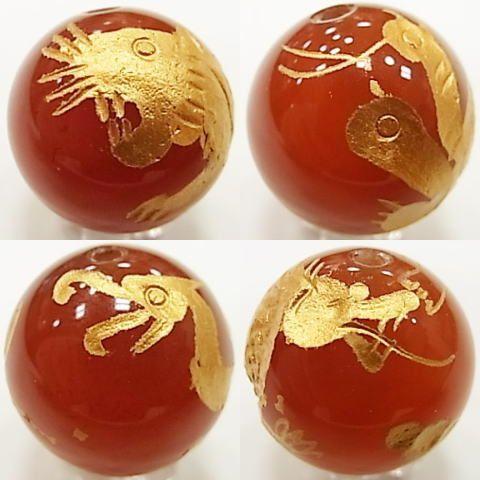 パワーストーン 天然石 ビーズ 四神 レッドアゲート 金塗り 16ｍｍ 風水 青龍 白虎 朱雀 玄武