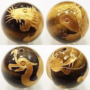 パワーストーン 天然石 ビーズ 四神 タイガーアイ 金塗り 16ｍｍ 風水 青龍 白虎 朱雀 玄武｜gembazaar