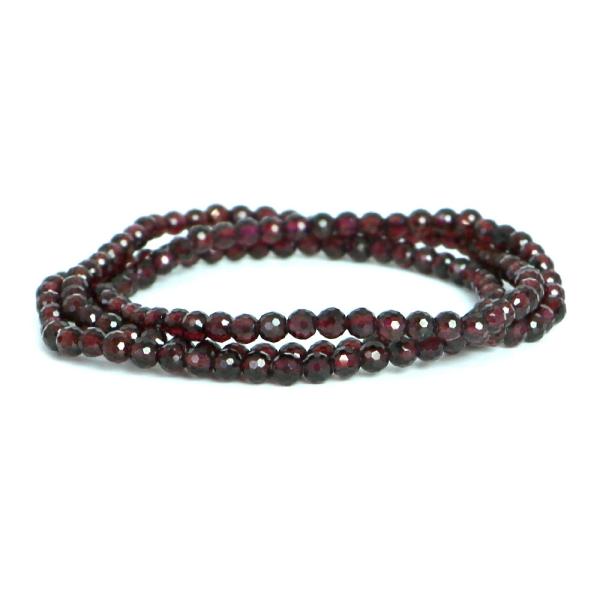 ガーネットカット ４ｍｍ ３連 １点もの ブレスレット 数珠 パワーストーン 天然石 アクセサリー ...