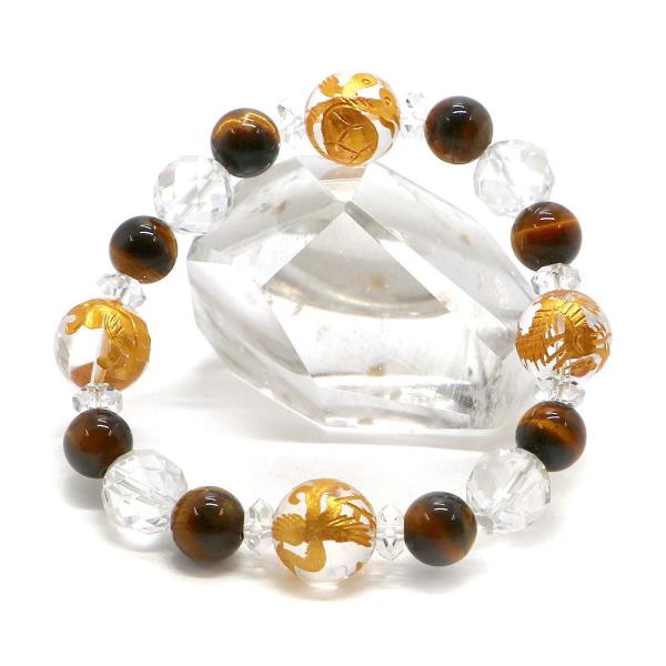 タイガーアイと大玉四神クリスタルのブレスレット/水晶/タイガーアイ パワーストーン Bracelet...