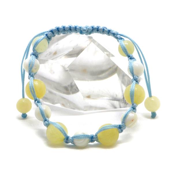 編みひもブレス ハニージェード マザーオブパール 天然石ブレス パワーストーン Bracelet