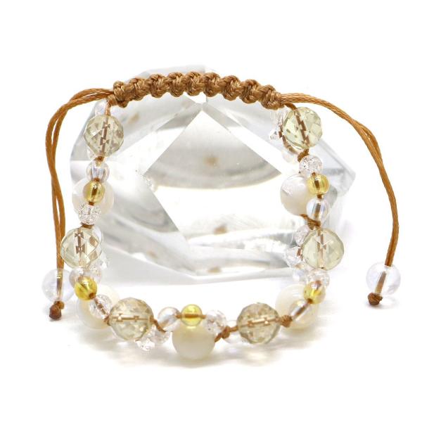 編みひもブレス レモンクォーツ マザーオブパール 天然石ブレス パワーストーン Bracelet