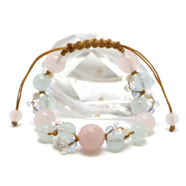 ひもブレス ローズクォーツ アクアマリン 天然石ブレス パワーストーン Bracelet