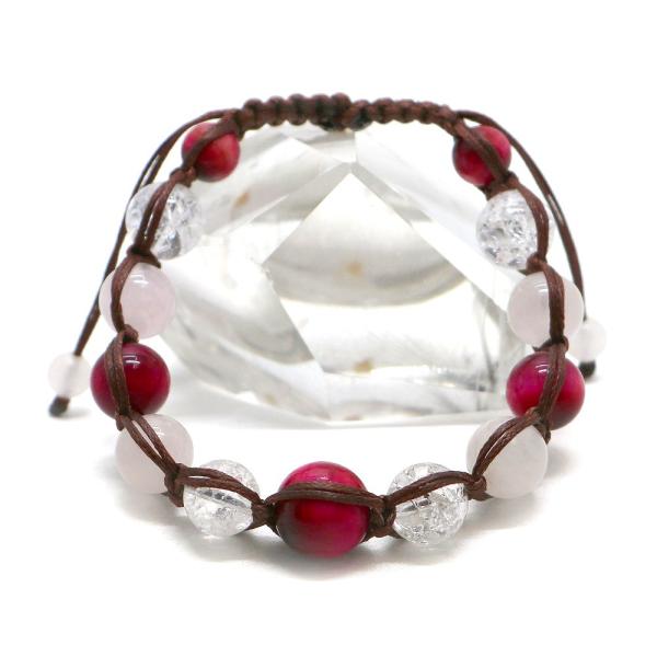 編みひもブレス ローズタイガーアイとローズクォーツ 天然石ブレス パワーストーン Bracelet