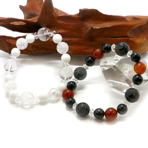 四神彫刻入りブレスレット ホワイトオニキス ブラックオニキス パワーストーン Bracelet 天然...