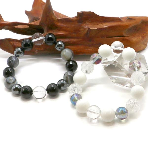 14ｍｍ大玉ブレスレット ブラックオニキス ホワイトオニキス パワーストーン Bracelet 天然...