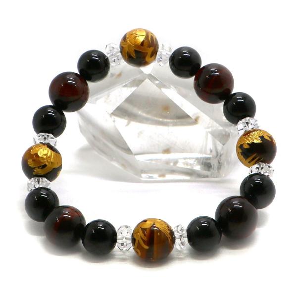 風水四神 タイガーアイ 金塗 ブレスレット 天然石ブレス パワーストーン Bracelet