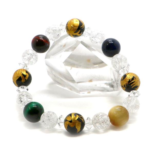 風水四神 オニキス 金塗 ブレスレット 天然石ブレス パワーストーン Bracelet