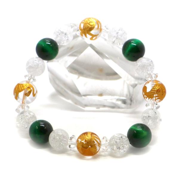 風水四神 水晶 金塗 ブレスレット 天然石ブレス パワーストーン Bracelet