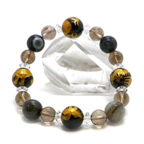 風水四神 オニキス 金塗 ブレスレット 天然石ブレス パワーストーン Bracelet