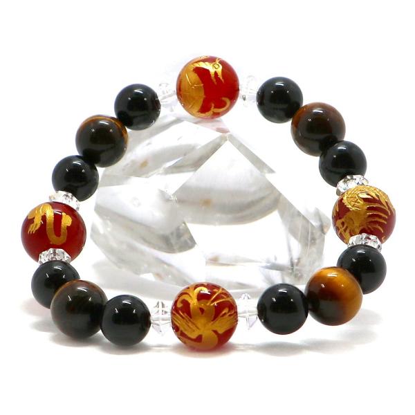 風水四神 レッドアゲート 金塗 ブレスレット 天然石ブレス パワーストーン Bracelet