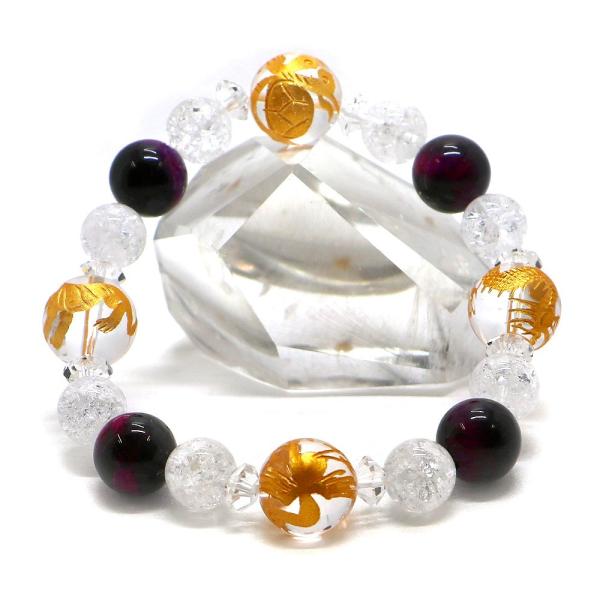 風水四神 オニキス 金塗 ブレスレット 天然石ブレス パワーストーン Bracelet