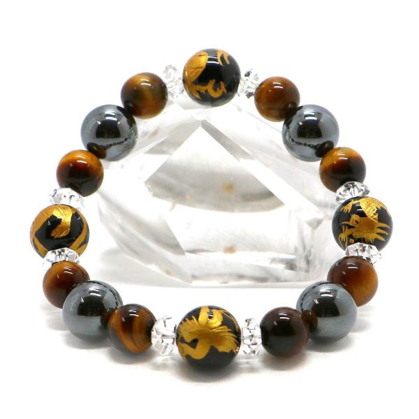 風水四神ブレスレット・タイガーアイのコンビ 天然石ブレス パワーストーン Bracelet