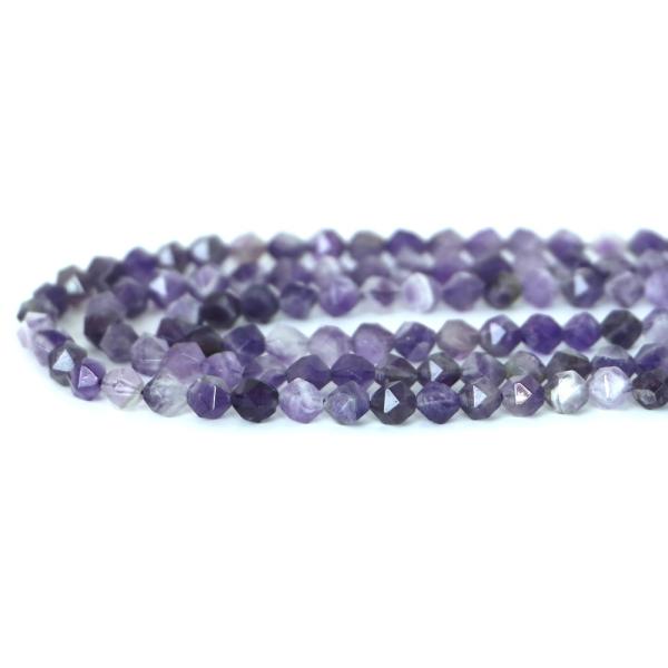 パワーストーン 天然石 ビーズ シェブロンアメジスト（ドッグティース） ダイヤカット 6mm 1連販...