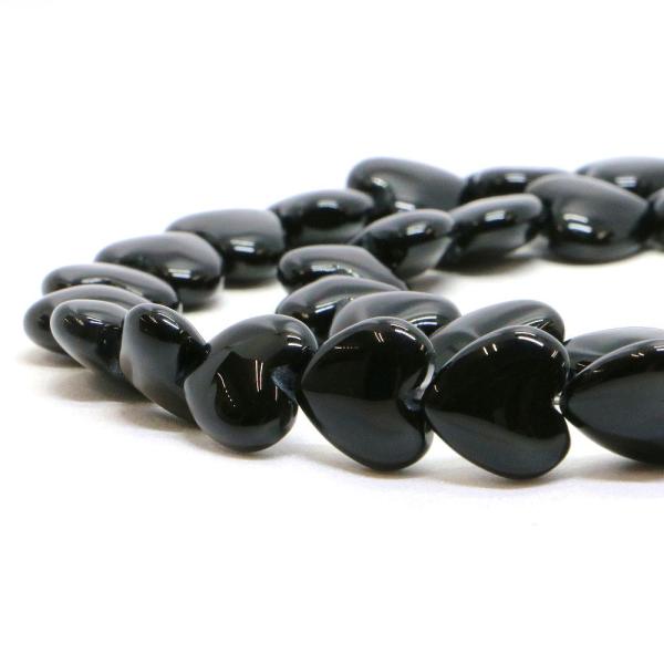 パワーストーン 天然石 ビーズ オニキス ハート 12mm（厚み6mm） 1連販売