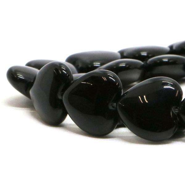パワーストーン 天然石 ビーズ オニキス ハート 18mm（厚み7mm） 1連販売