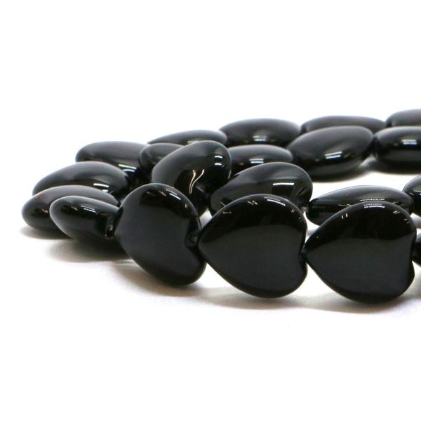 パワーストーン 天然石 ビーズ オニキス ハート 16mm（厚み7mm） 1連販売
