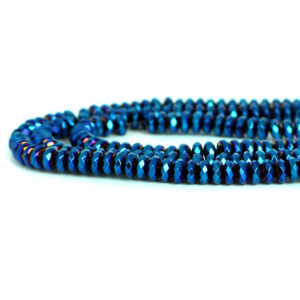 パワーストーン 天然石 ビーズ ヘマタイト ブルーメタリック ボタンカット 3×6ｍｍ 1連販売