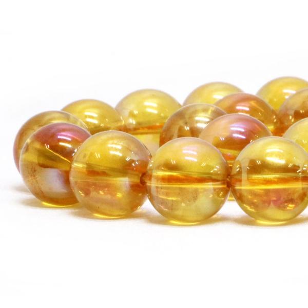 パワーストーン 天然石 ビーズ ゴールデンオーラクリスタル（濃いめ） 丸玉 12mm 1連販売