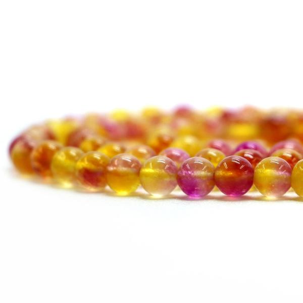 パワーストーン 天然石 ビーズ カラージェード(イエロー×ピンクMIX・染め) 丸玉 6mm 1連販...