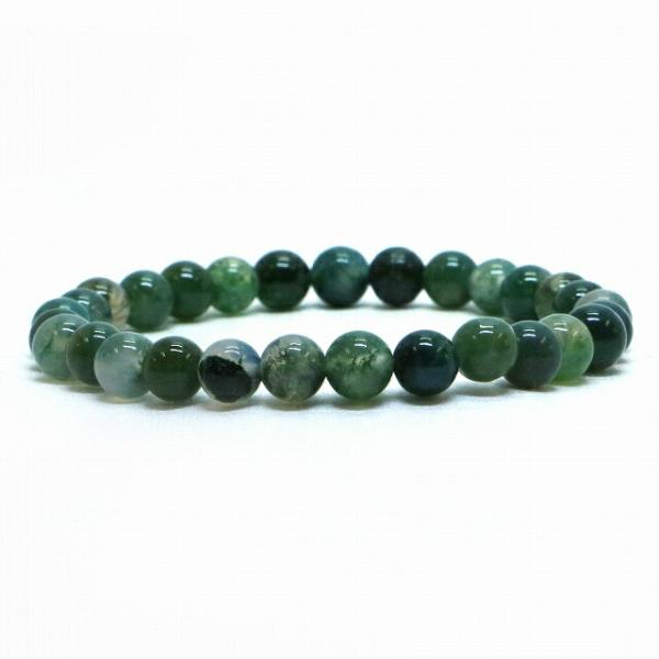 パワーストーン 天然石 ブレスレット モスアゲート 丸玉 6mm 数珠 念珠 Bracelet お試...