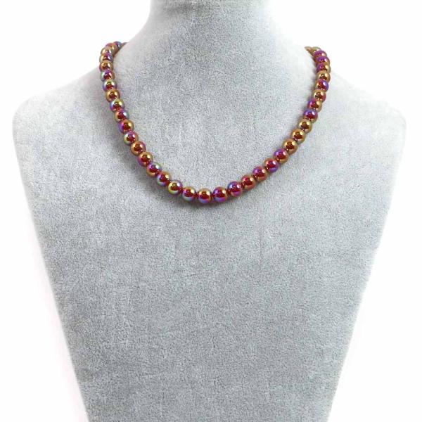 パワーストーン 天然石 シンプルストーンネックレス レッドアゲートオーラ丸玉8mm