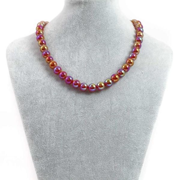 パワーストーン 天然石 シンプルストーンネックレス レッドアゲートオーラ丸玉10mm