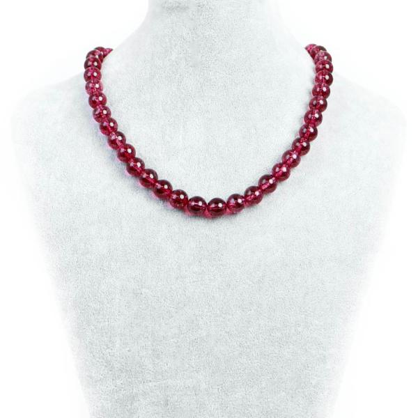 パワーストーン 天然石 シンプル ストーンネックレス クォーツ（染め）レッド 丸玉 10mm