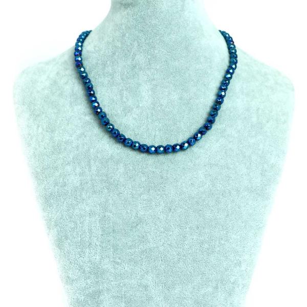 パワーストーン 天然石 シンプル ストーンネックレス ヘマタイト ブルーメタリック カット 6ｍｍ