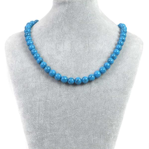 パワーストーン 天然石 シンプルストーンネックレス ハウライトマグネサイトターコイズ(ブルー)丸玉1...