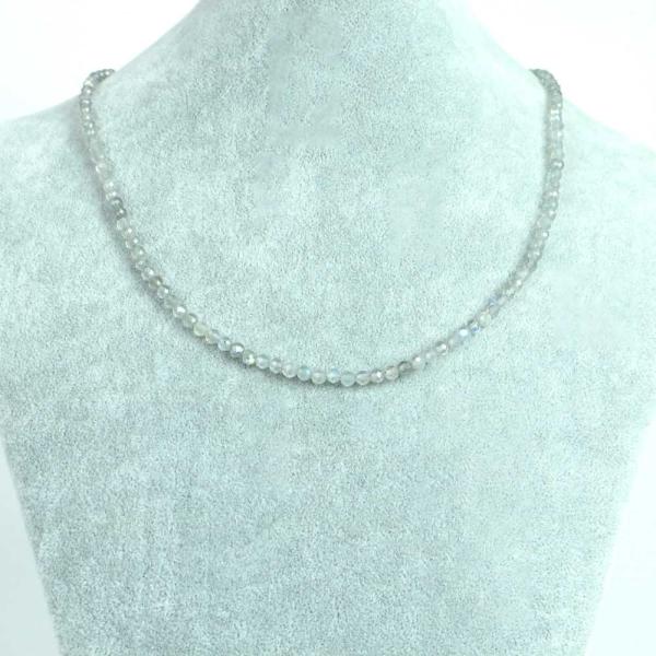 パワーストーン 天然石 シンプル ストーンネックレス ラブラドライト カット 4ｍｍ