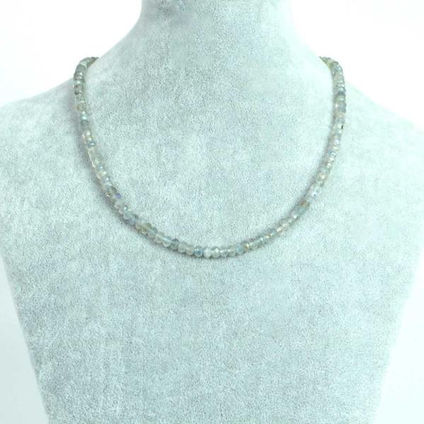 パワーストーン 天然石 シンプル ストーンネックレス ラブラドライト ボタンカット 3×5mm