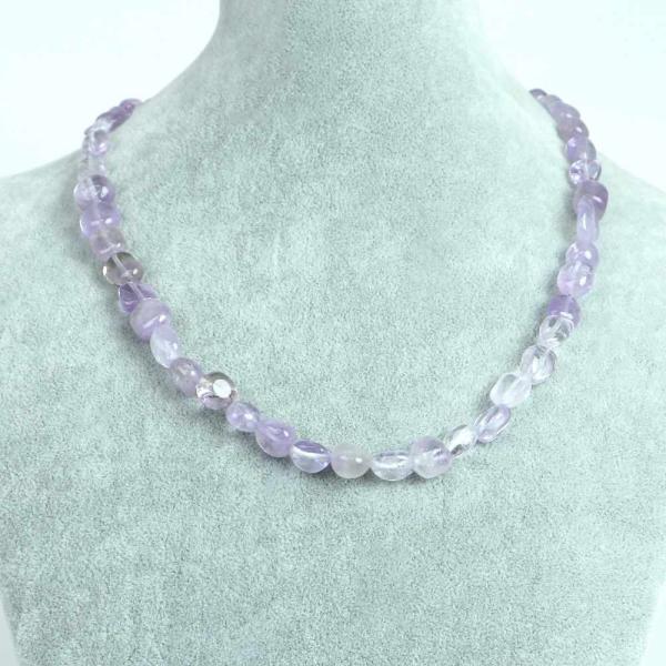 パワーストーン 天然石 シンプル ストーンネックレス ラベンダーアメジスト（ライトカラー） タンブル...