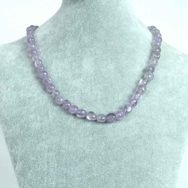 パワーストーン 天然石 シンプル ストーンネックレス ラベンダーアメジスト（ダークカラー） タンブル...