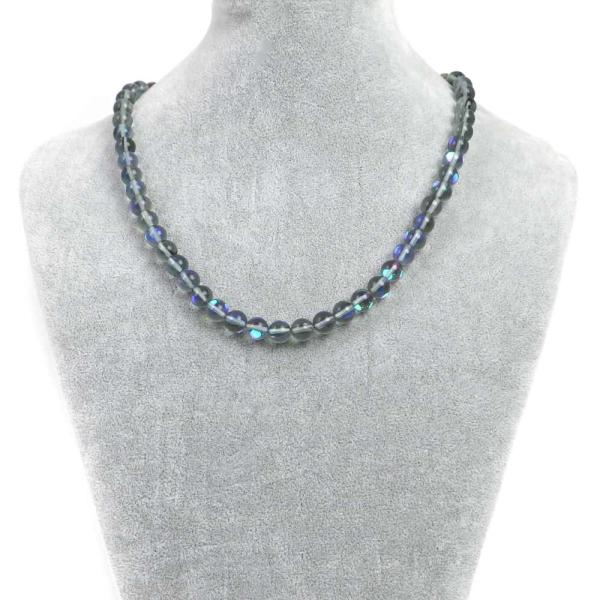 パワーストーン 天然石 シンプルストーンネックレス ブラックルナフラッシュ（人工石）丸玉8mmビーズ...