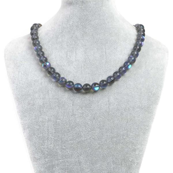 パワーストーン 天然石 シンプルストーンネックレス ブラックルナフラッシュ（人工石）丸玉10mmビー...