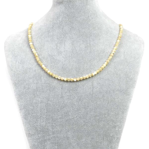 パワーストーン 天然石 シンプルストーンネックレス マザーオブパール（ベージュ）丸玉4mm