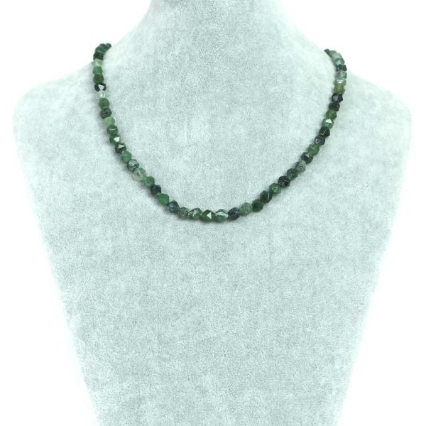 パワーストーン 天然石 シンプル シンプルストーンネックレス モスアゲート ダイヤカット 6mm